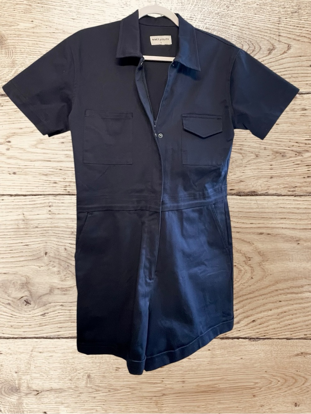 Rivet Utility Blue‎ Short Jumpsuit Large
